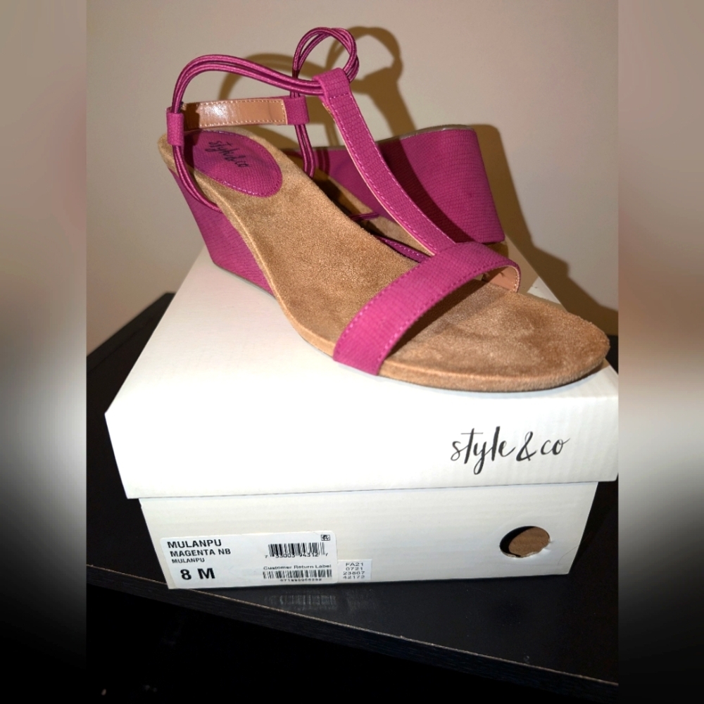 NIB Style & Co. Women's Pink Wedge Sandals